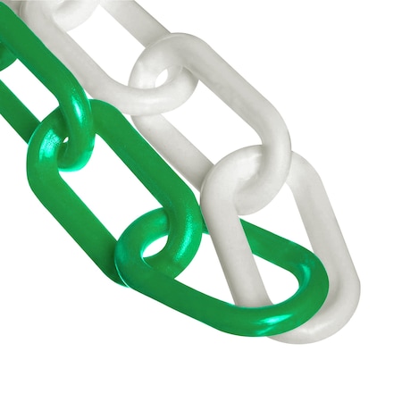 Mr. Chain 2in#8, 51mmx100ft SftyGreen/White Alt Plastic Barrier Chain 50033-100
